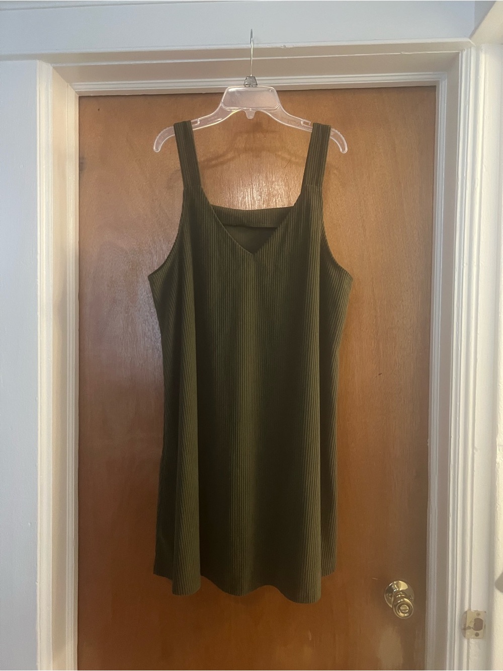 SHEIN Women’s Olive Ribbed Corduroy V-Neck Jumper Dress